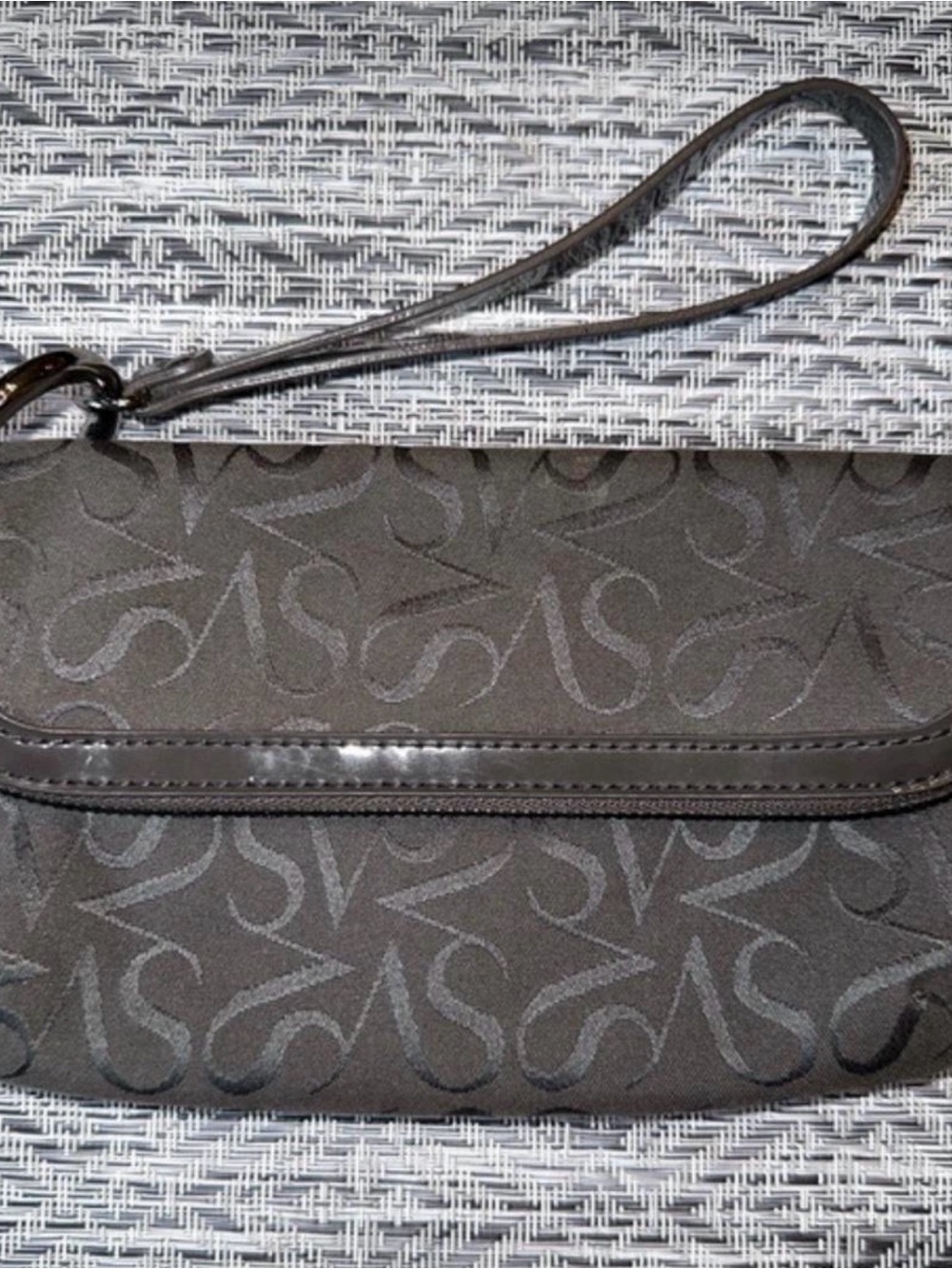 Vera Wang Inspired Grey Wristlet Clutch with Subtle Monogram